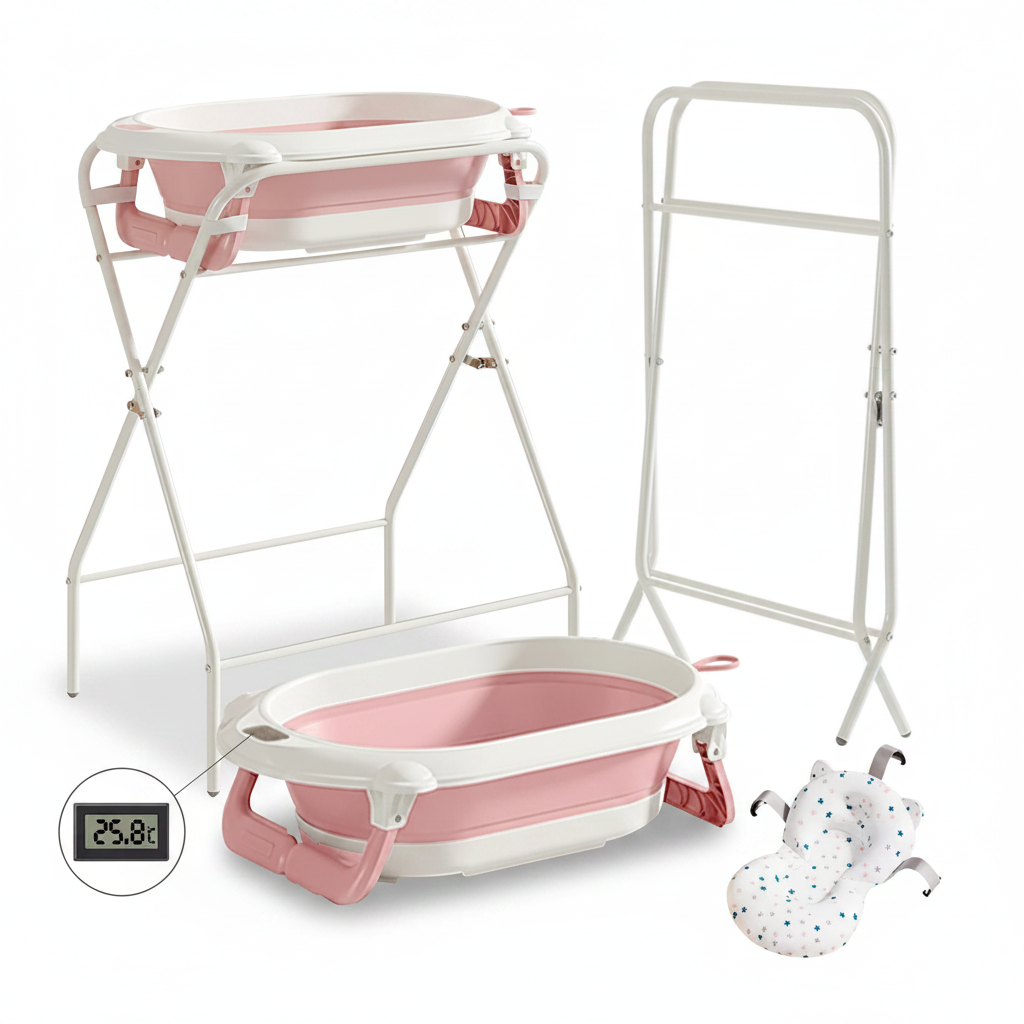 Baignoire bébé pliable rose après nettoyage Image