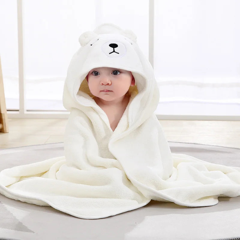 Serviette de bain bébé à capuche, modèle ours blanc