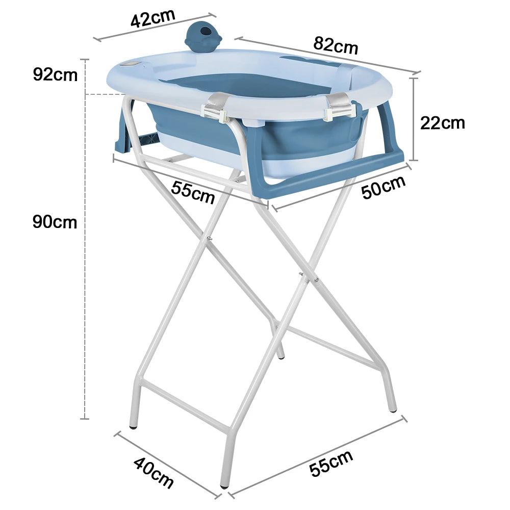 Baignoire bébé pliable 2 en 1 sur pied, coloris bleu