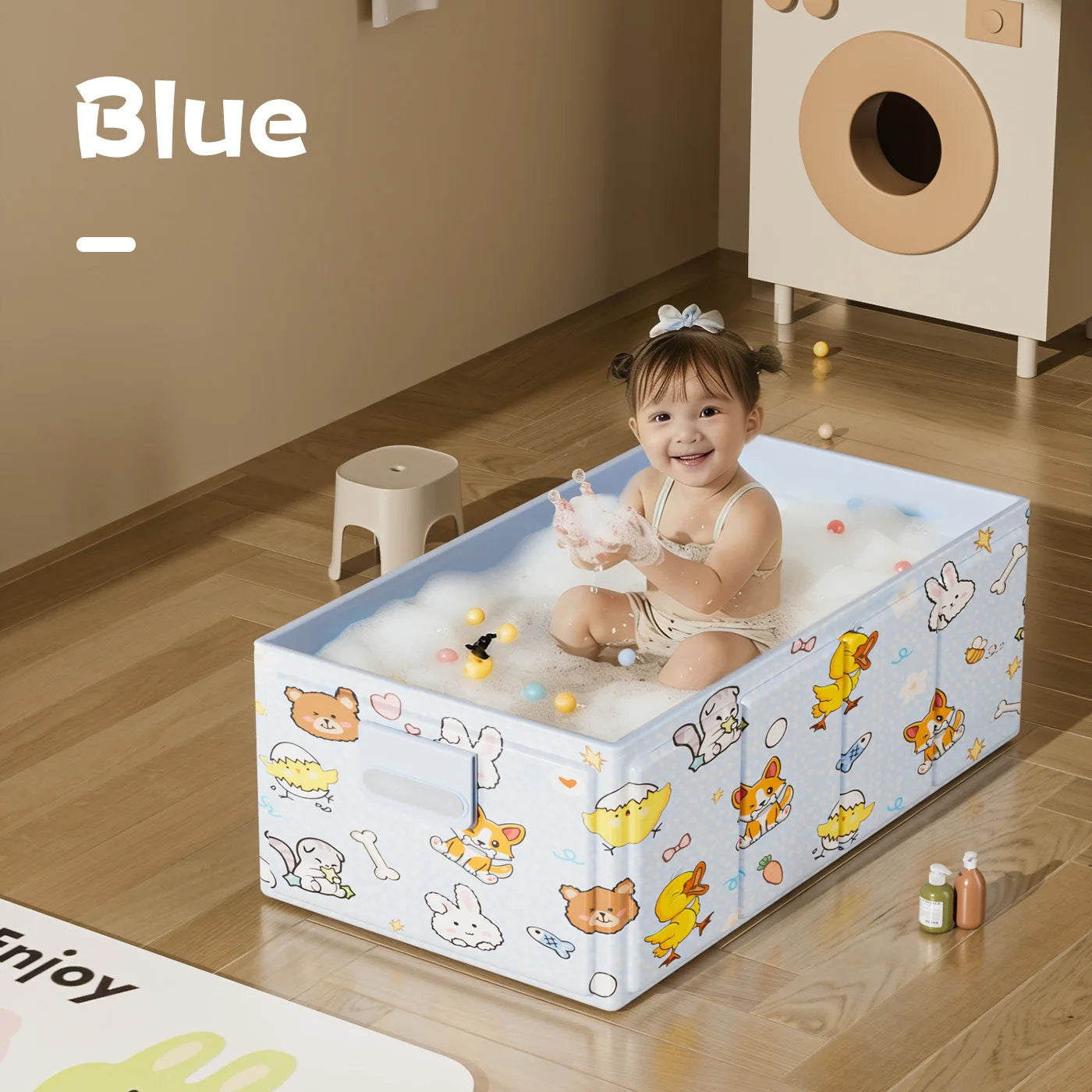 Baignoire Pliable Gonflable avec Motifs Animés – Bleu