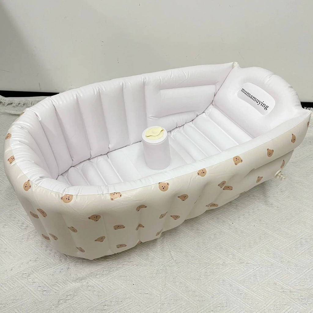 Baignoire bébé gonflable pompe intégrée, motif petit ours