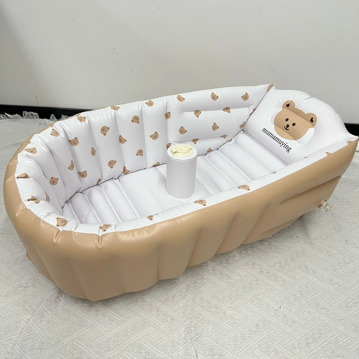 Baignoire bébé gonflable pompe intégrée, motif ours kaki