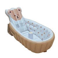 Baignoire bébé gonflable pompe intégrée, motif ours kaki grand format