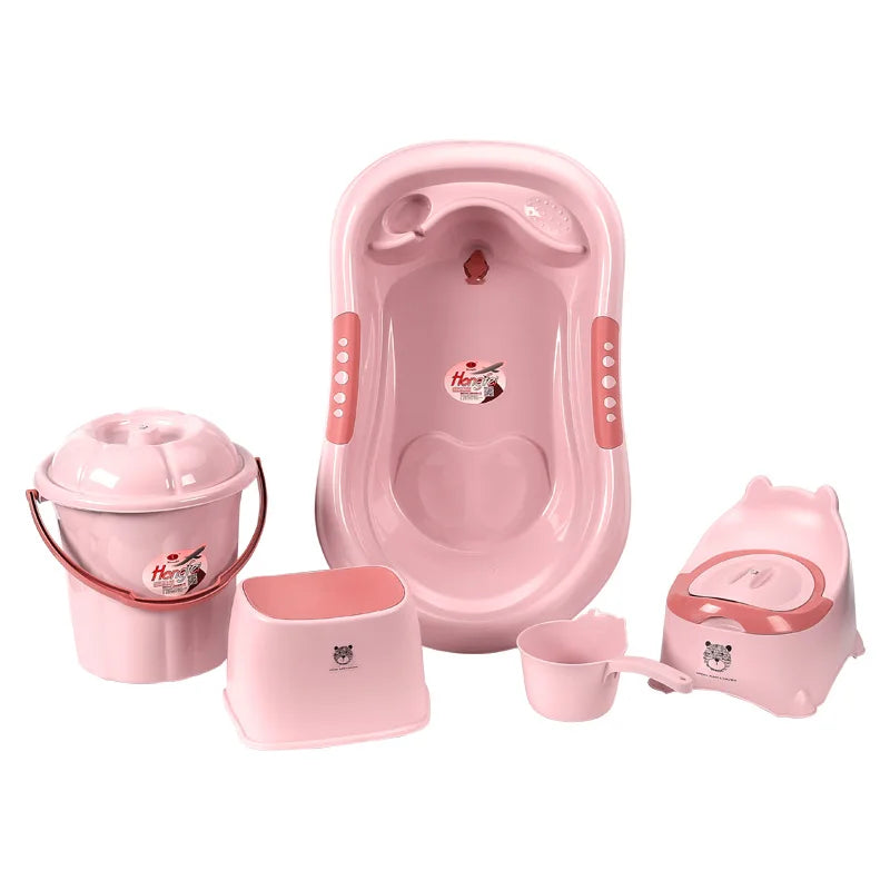 Coffret Cadeau de Naissance - ensemble de bain bébé 5 pièces avec tabouret et seau