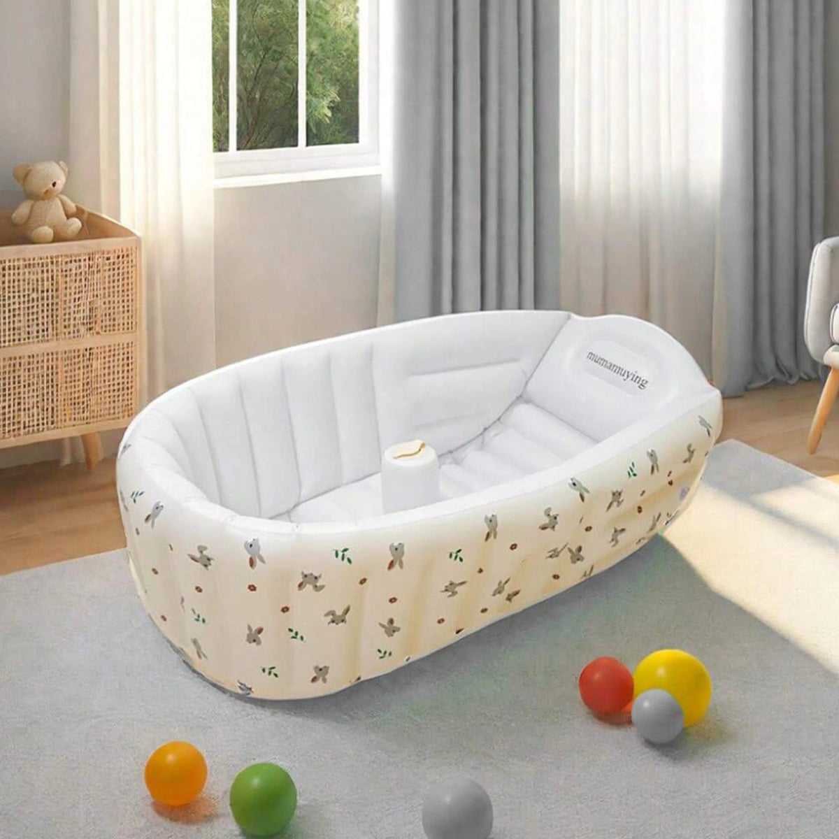 Baignoire bébé gonflable pompe intégrée, motif lapin