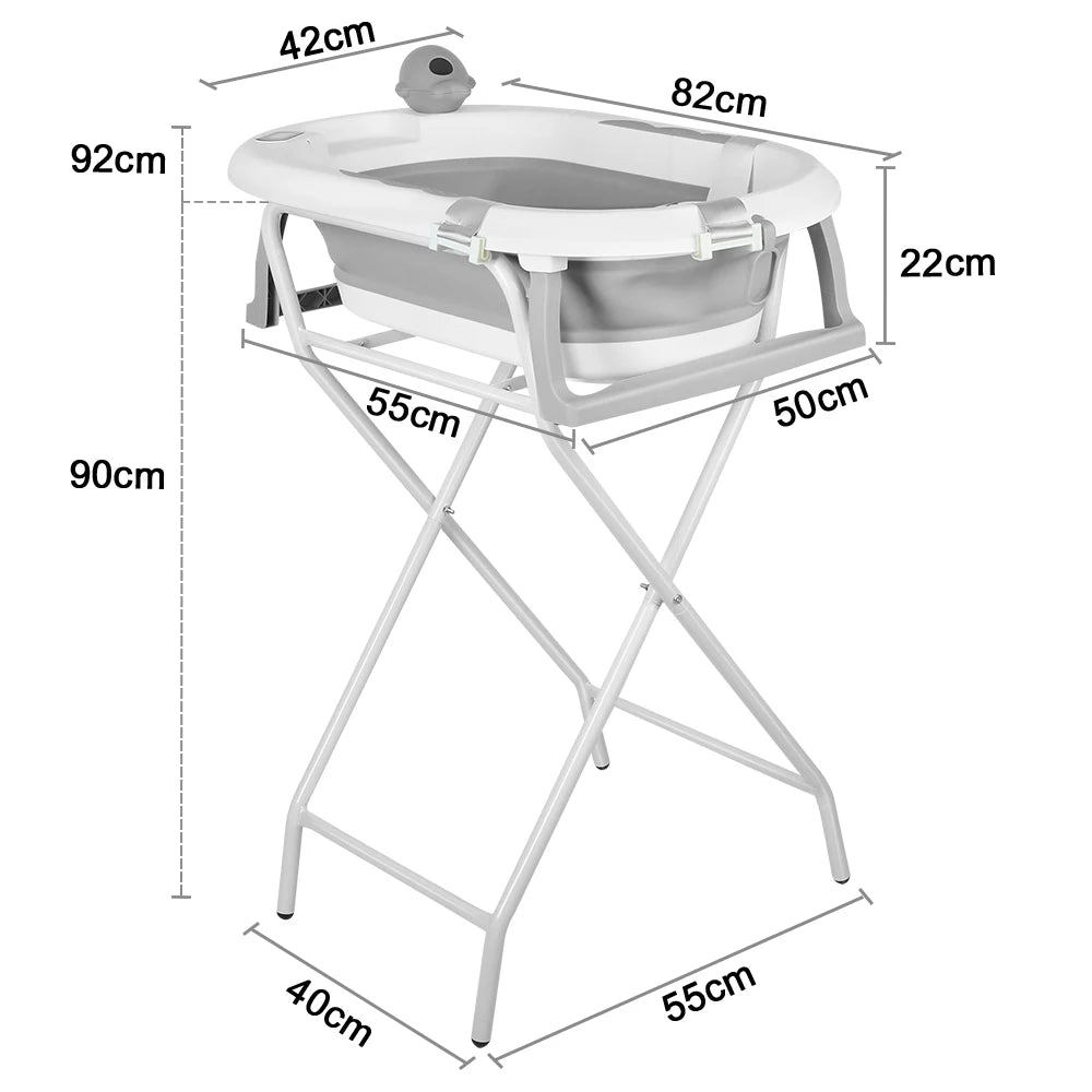 Baignoire bébé pliable 2 en 1 sur pied, coloris gris