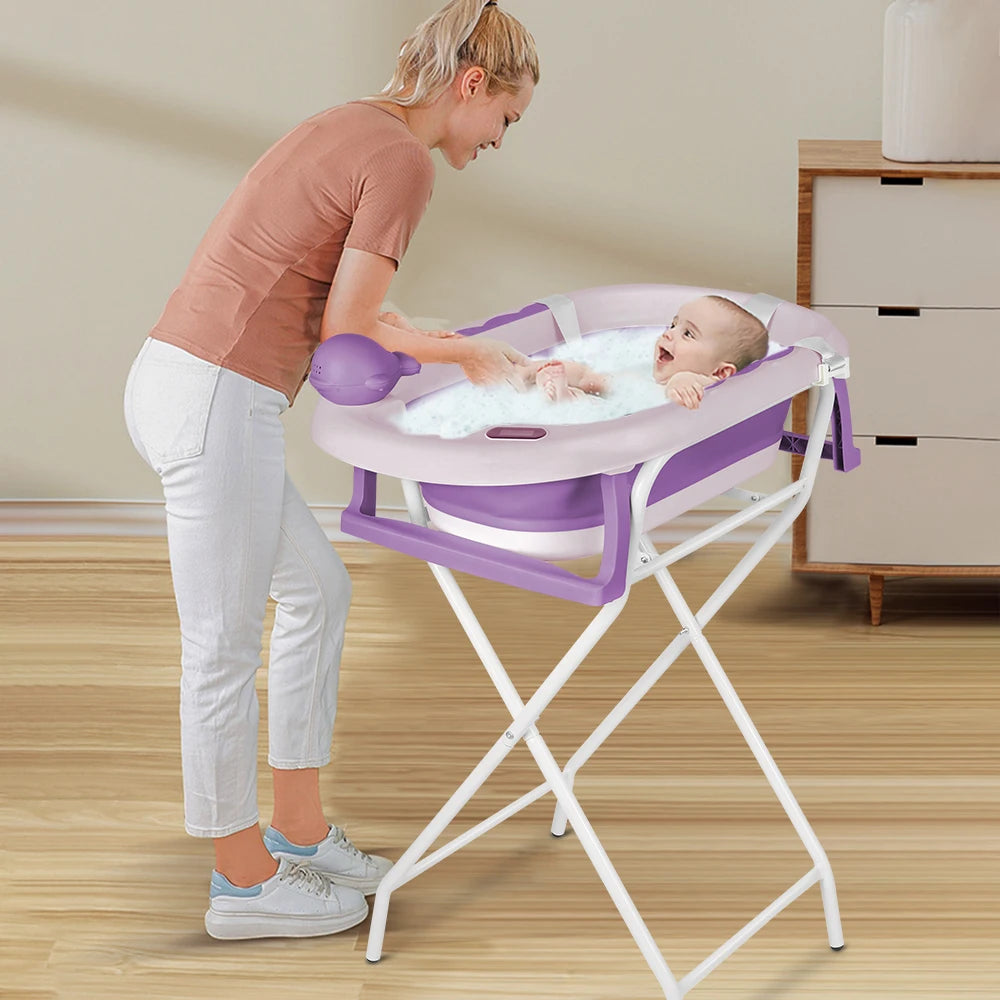 Baignoire bébé pliable 2 en 1 avec pied et tapis de bain
