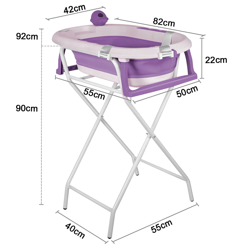 Baignoire bébé pliable 2 en 1 sur pied, coloris violet
