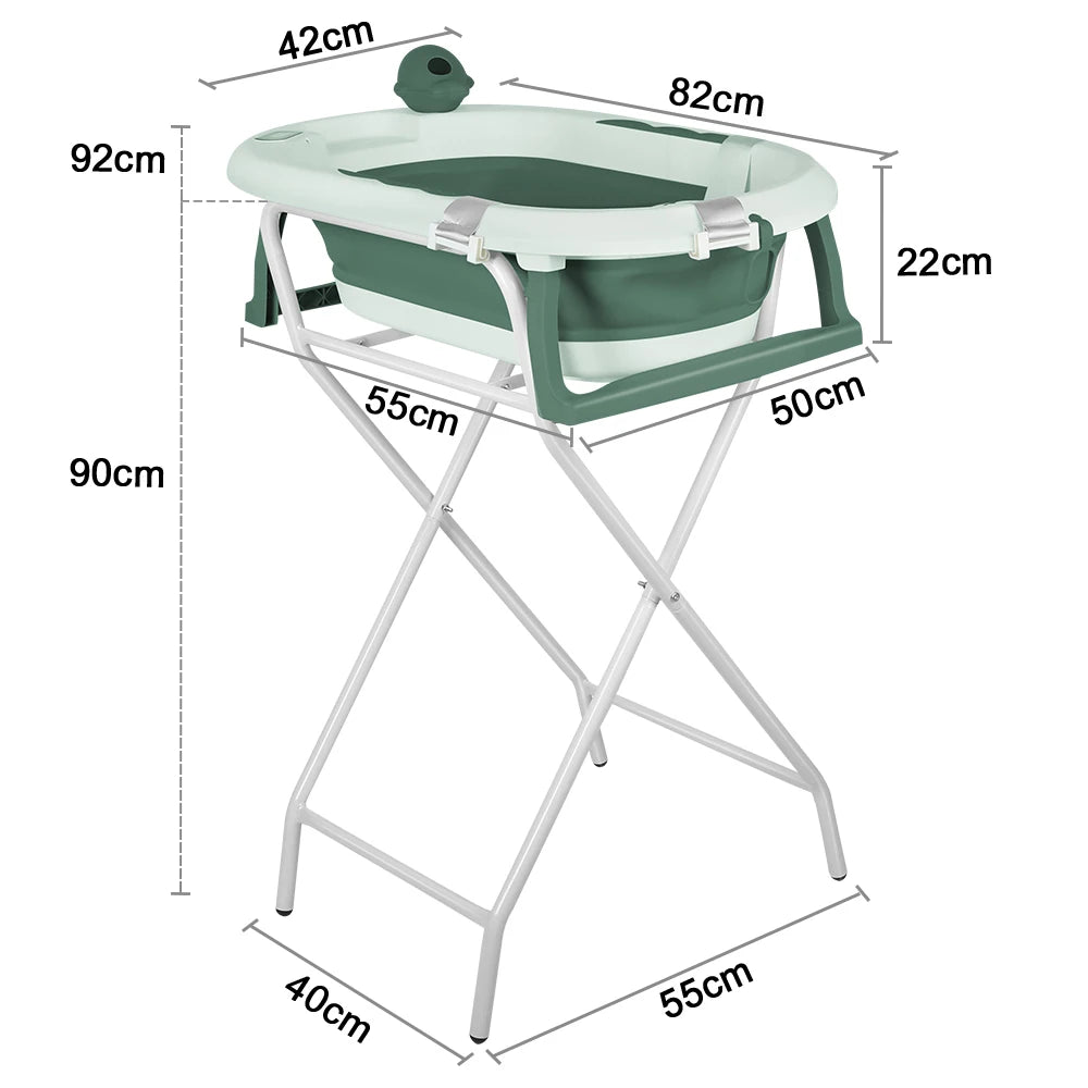 Baignoire bébé pliable 2 en 1 sur pied, coloris vert
