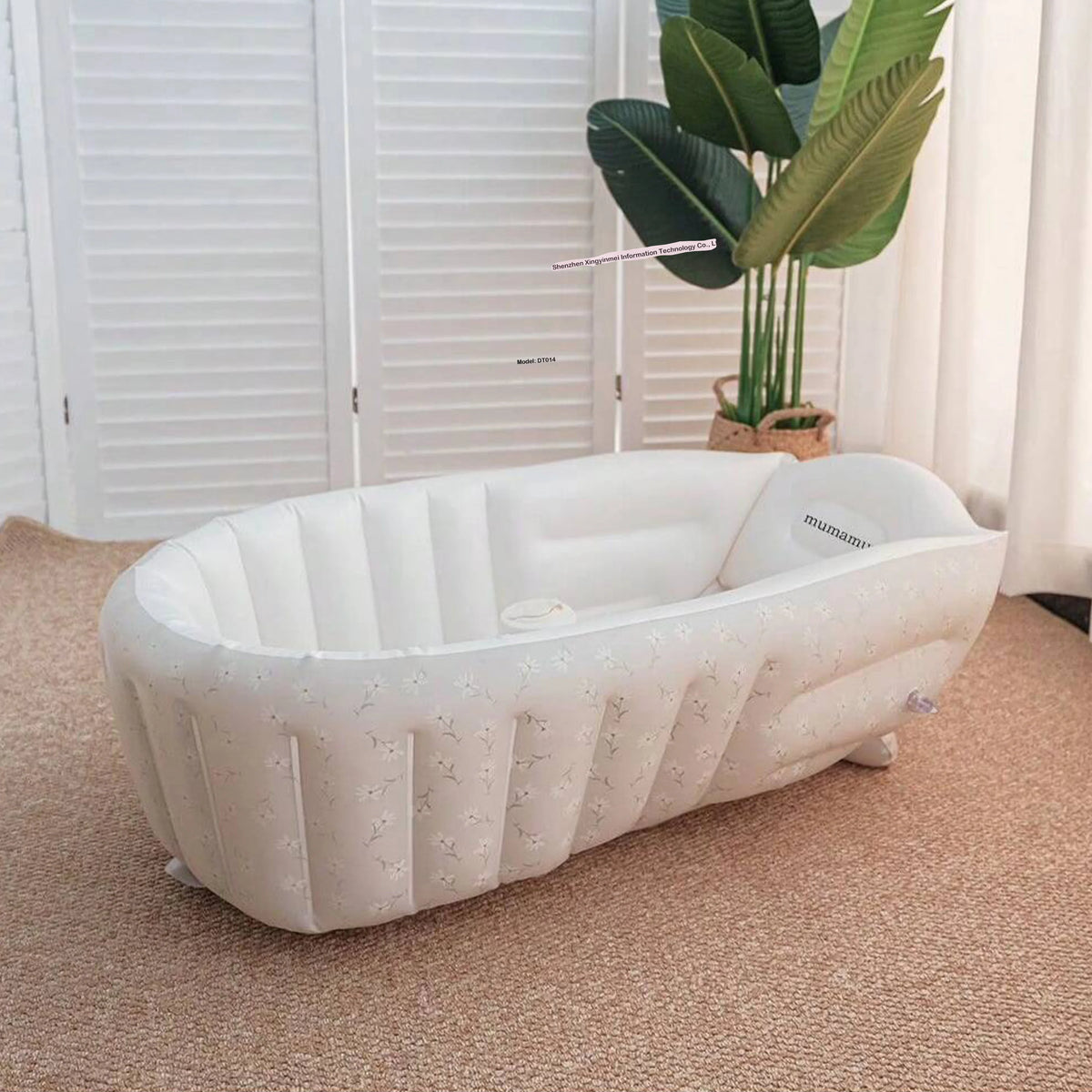 Baignoire bébé gonflable pompe intégrée, motif fleur