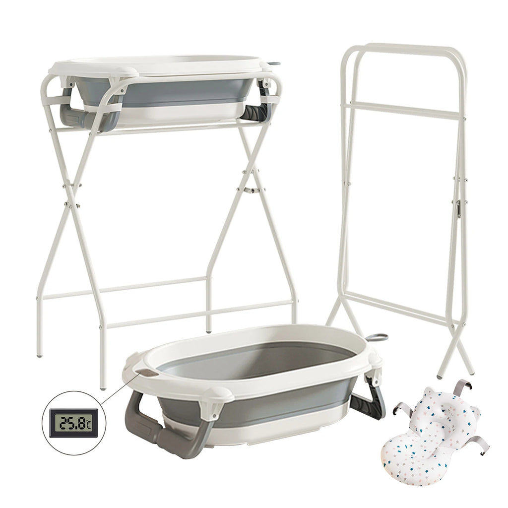 Baignoire bébé pliable 3 en 1 sur pied, structure dépliée