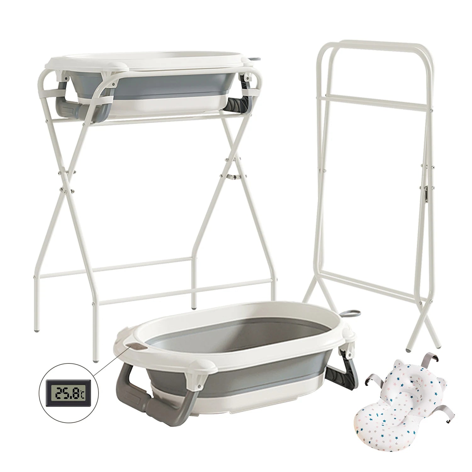 Baignoire bébé pliable 3 en 1 sur pied, structure dépliée