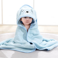 Serviette de bain bébé à capuche, modèle chien bleu