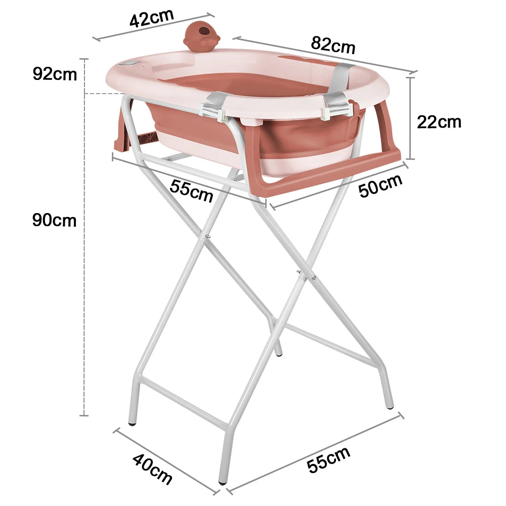 Baignoire bébé pliable 2 en 1 sur pied, coloris rose