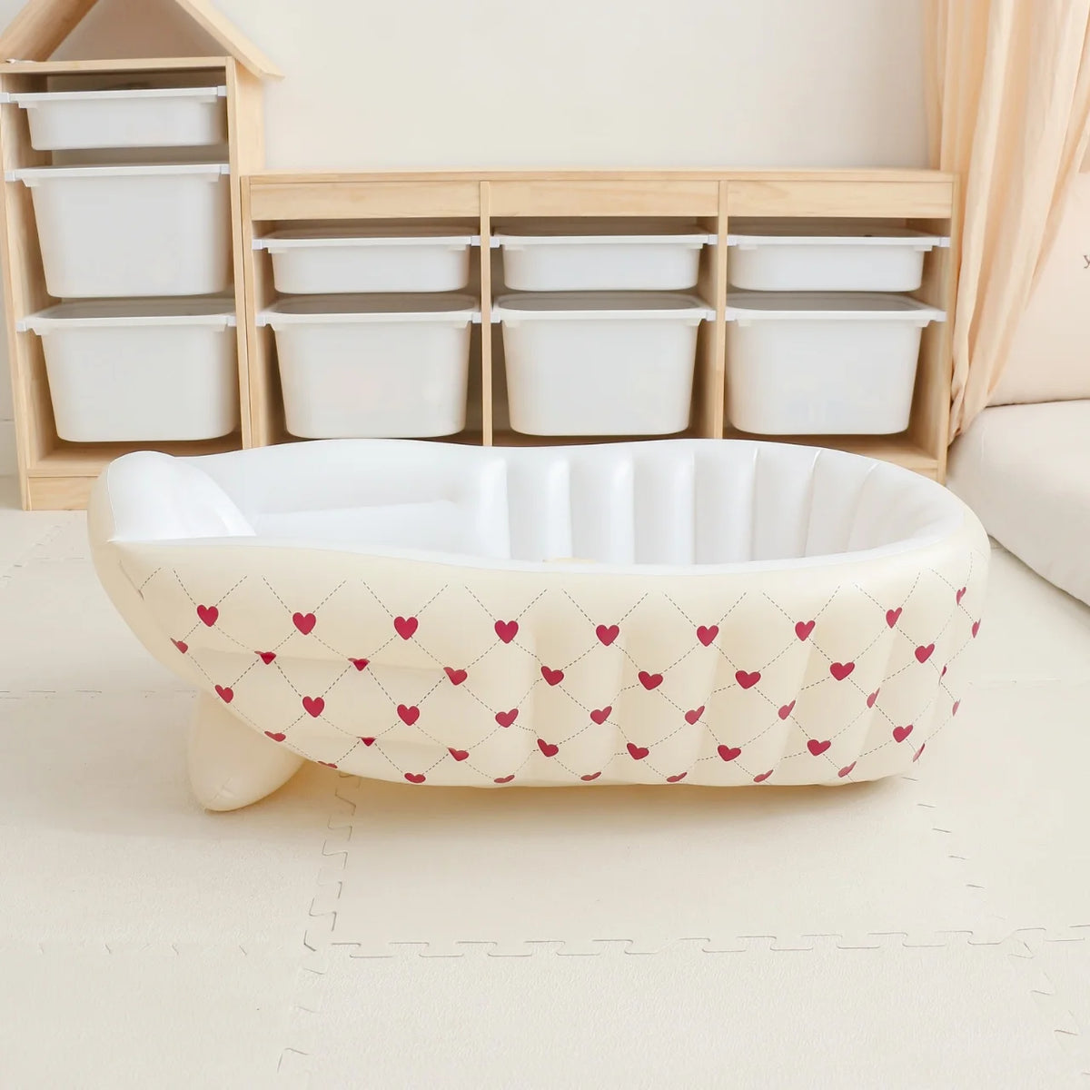 Baignoire bébé gonflable pompe intégrée, motif cœur