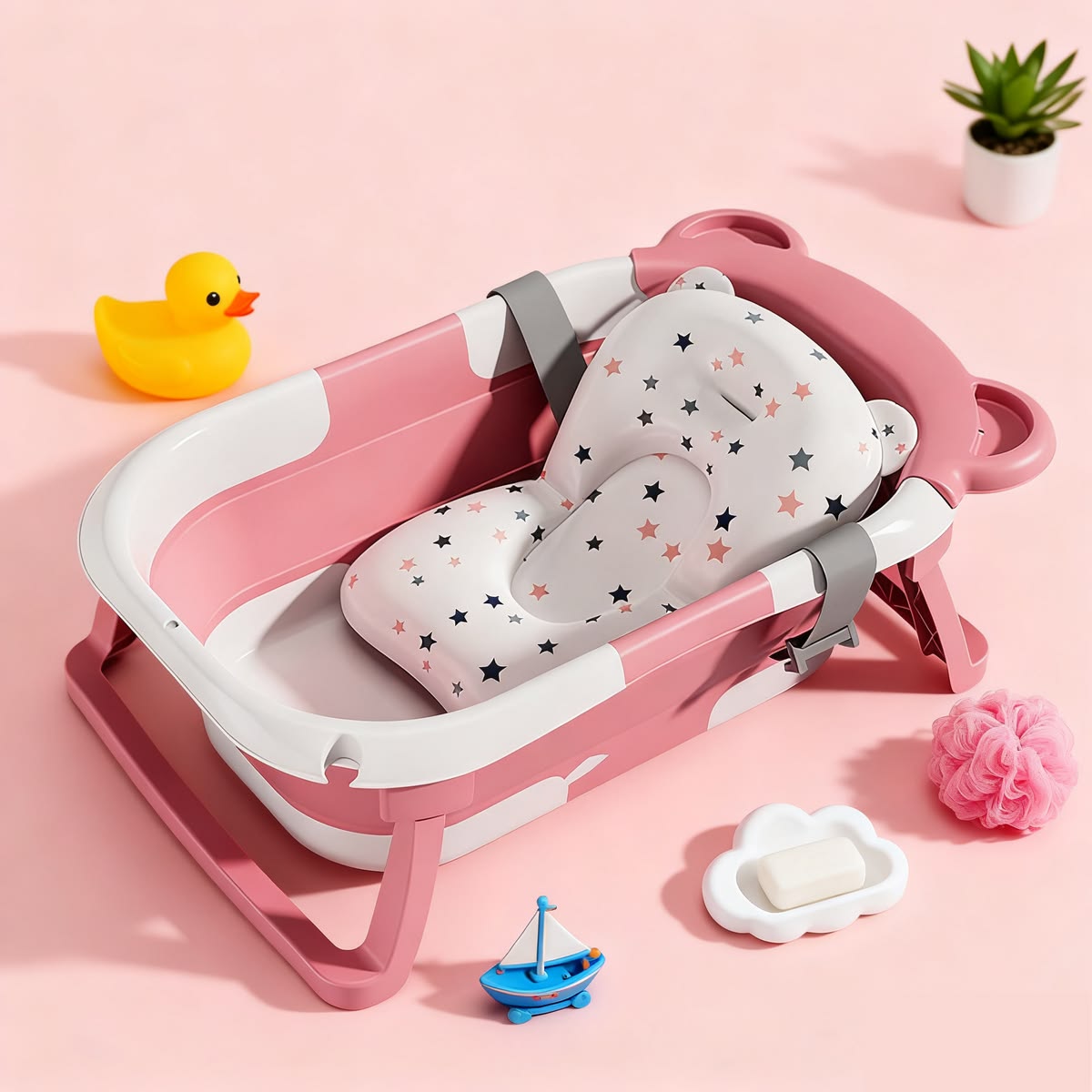 Baignoire bébé pliable rose, vue principale
